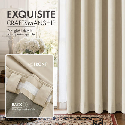Beige Velvet Curtains 4 Panels Set Back Tab 40 x 108 Inch Long (Beige / 40"W x 108"L (Pack of 4))