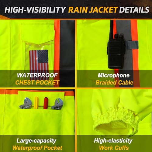 High Visibility Reflective Rain Jacket for Men (4X-Large-5X-Large / Yellow)