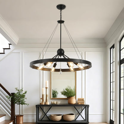Black Wegan Wheel Chandelier 31.5" (Black / 31.5 inch)