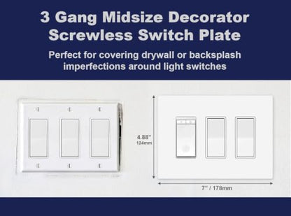 3 Gang Midsize Screwless Switch Plate (3 Gang - 5 Pack)
