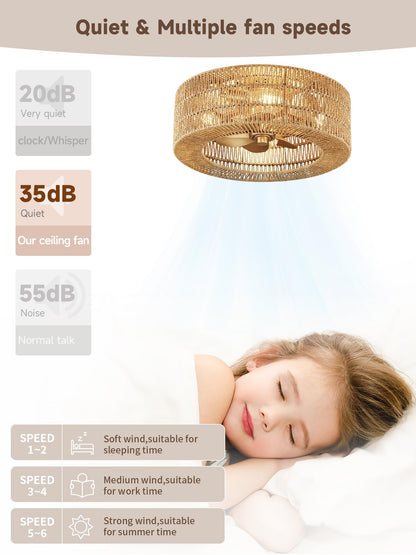 Rattan fandelier Ceiling Fans with Lights (Golden color 6)