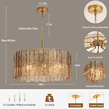 Smoked Bark Textured Glass Chandelier