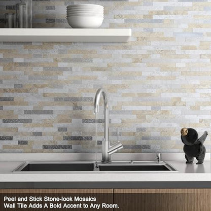 Marble Peel and Stick Backsplash Stick Tiles Subway Beige Gray 10 (Beige Grey)