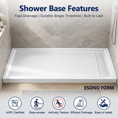 60"L x 30"W Shower Base with Right Drain
