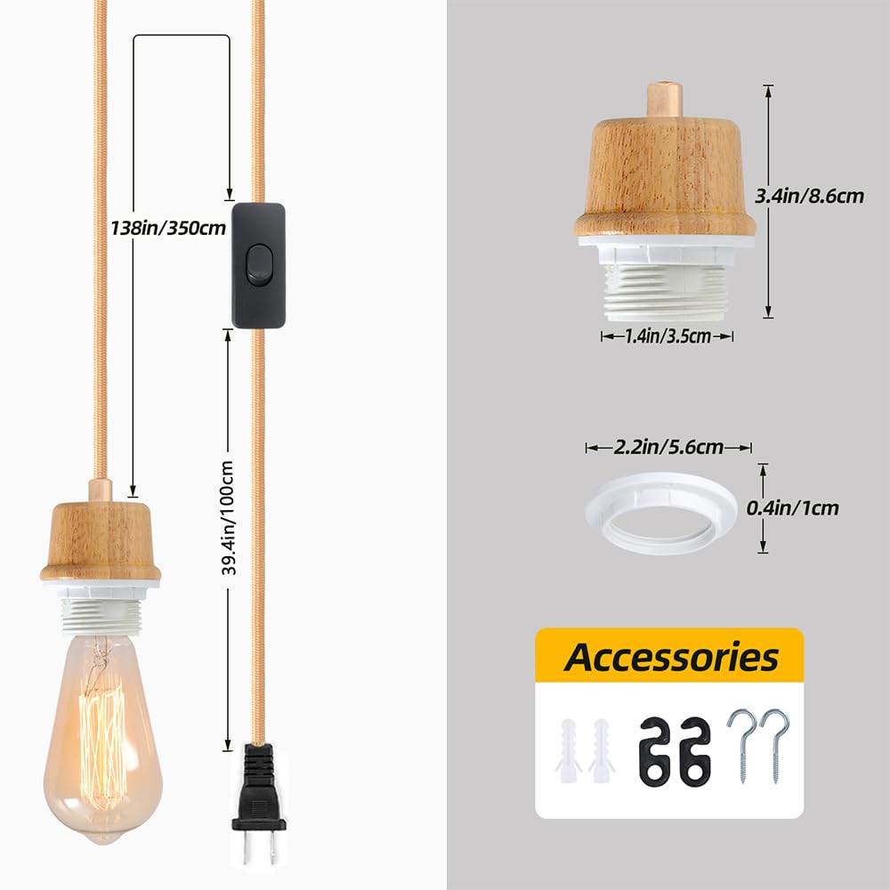 Plug in Pendant Light Cord (WeavedPlug-15FT)