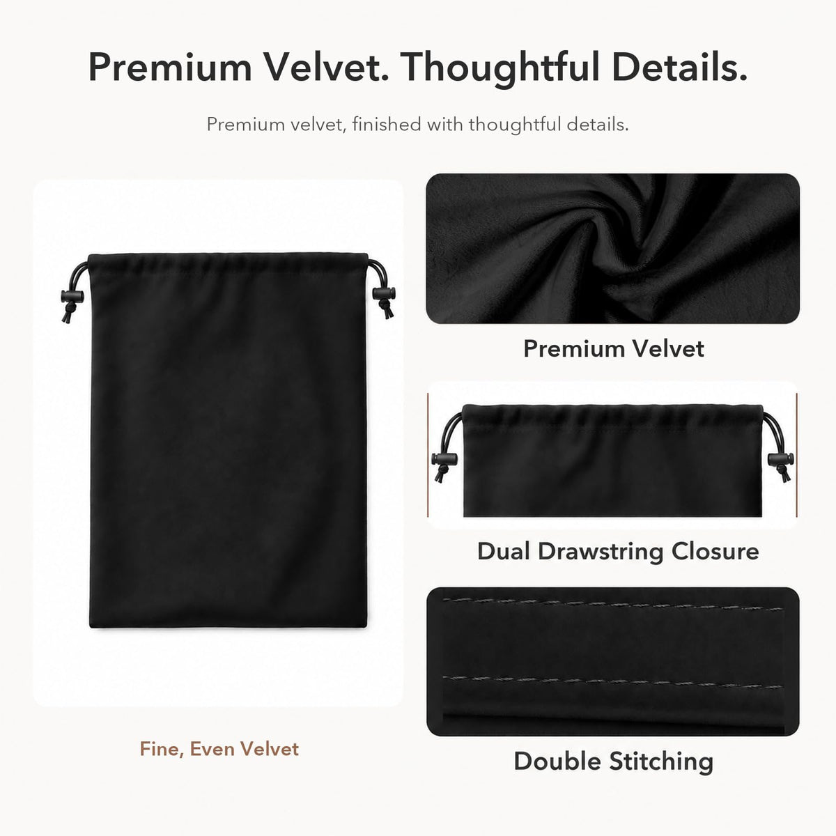 6 Pack Premium Velvet Shoe Bags for Travel & Packing in Suitcases (Black)