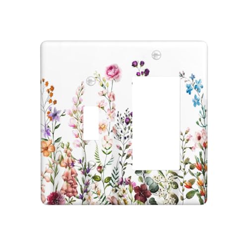Wildflower Floral Plant Decorative Light Switch Cover Colorful Flower Switch Plate Covers Single Blank Wall Plates Electrical Faceplate for Kitchen Bathroom Bedroom 5" x 3"