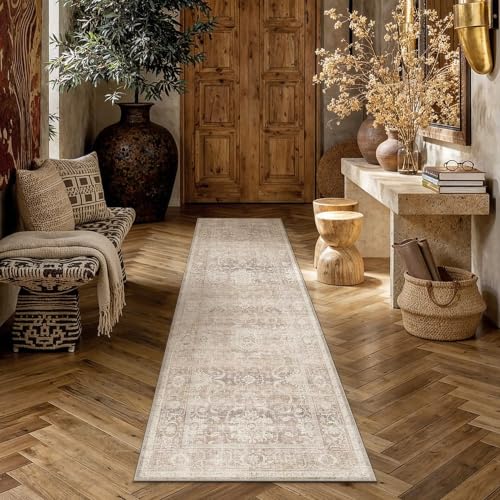 Beige Washable 3x8 Runner Rugs for Hallway Entryway (Retro | Beige / 3' x 8' (Runner))