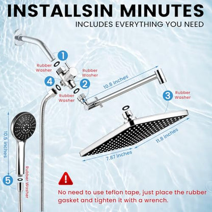 Shower Head with Handheld (A-Chrome / Rectangular 12")