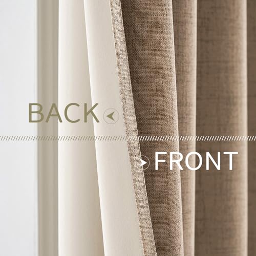 100% Blackout Linen Curtains for Bedroom 52x90 Inches Copper Brown (Copper Brown / 52"W x 90"L (Pack of 2))