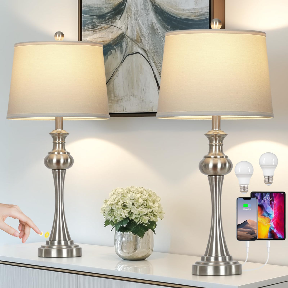 Silver Table Lamps Set of 2 (Silver-set of 2)