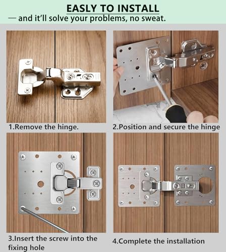 Cabinet Hinge Repair Plate Stainless Steel Hinge Repair Brackets Kit for Kitchen Cupboard Door with Fixing Screws