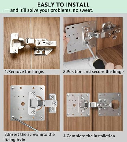Cabinet Hinge Repair Plate Stainless Steel Hinge Repair Brackets Kit for Kitchen Cupboard Door with Fixing Screws