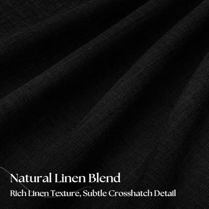 Black Pinch Pleated 100% Blackout Linen Curtains for Bedroom 84 Inch Length (Black / 50"W x 84"L (Pack of 2))