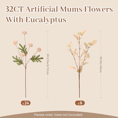 32 Pcs Beige Faux Silk Mums (Beige)