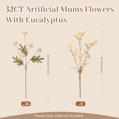 32 Pcs Beige Faux Silk Mums (Beige)