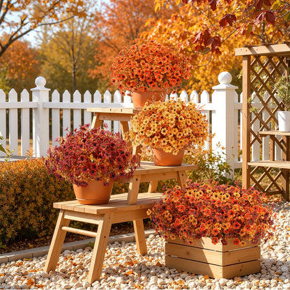 96Pcs Artificial Fall Flowers UV Resistant Fake Mums for Outdoors (Orange Yellow Brown)