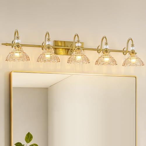 Bathroom Vanity Light Fixture with Floral Glass Shade