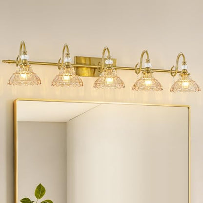 Bathroom Vanity Light Fixture with Floral Glass Shade