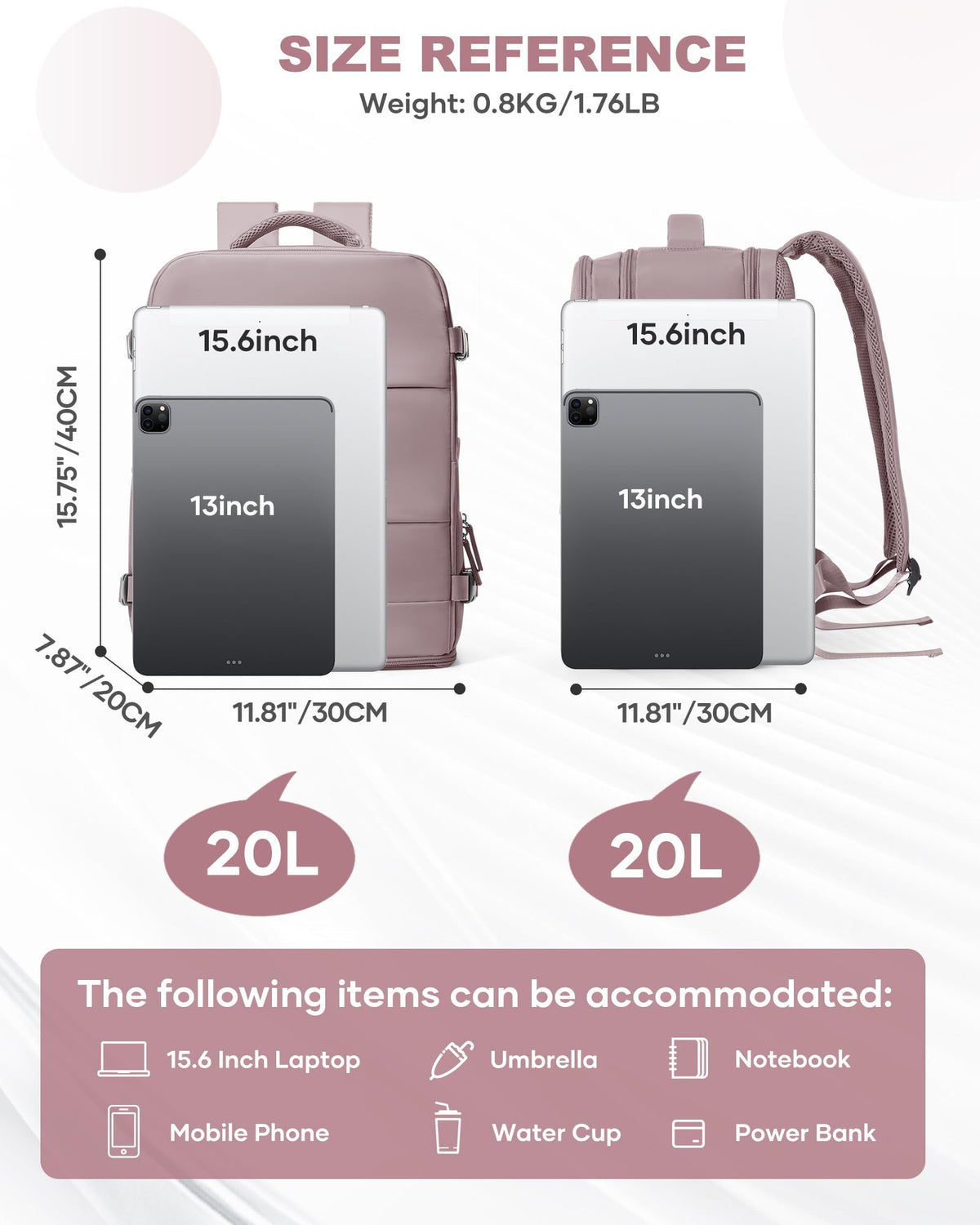 Travel Backpack Carry On for Women Man Gym Backpacks with Laptop Compartment Mochila de Viaje Teacher Personal Item Backpack Rucksack Airplane Accessories Must Haves Pink Purple Small (Pink Purple / 20 liters)