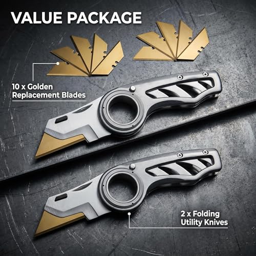 2 Pack Heavy Duty Box Cutter Pocket Folding Utility Knife