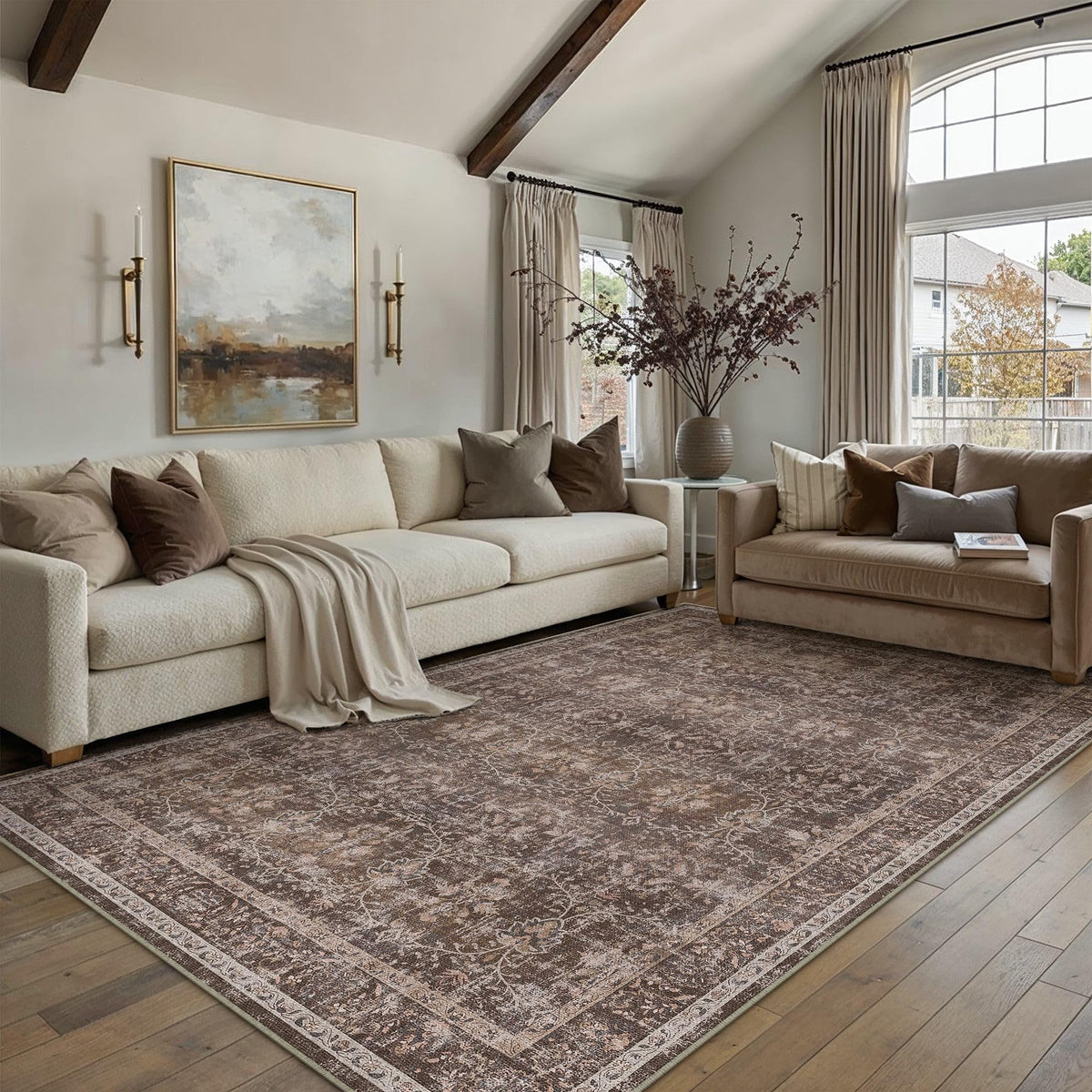 Red Brown 6x9 Washable Area Rugs for Living Room (Q| Red Brown / 6' x 9' (Rectangular))