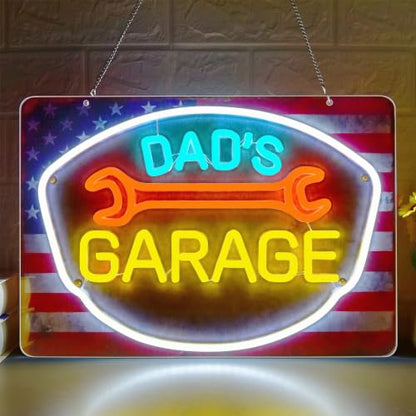 Dad's Garage Neon Sign for Wall Decor Garage LED Sign for Car Barn Workshop Birthday Gifts for Men