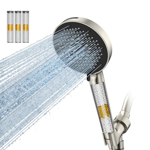 High Pressure Filtered Handheld Shower Head 9 Spray（4 filters） (2.5 Gallon Per Minute+4 Filters / Brushed Nickel)