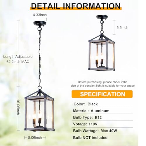 Outdoor Pendant Light Fixture with Dusk to Dawn Sensor
