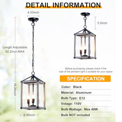 Outdoor Pendant Light Fixture with Dusk to Dawn Sensor