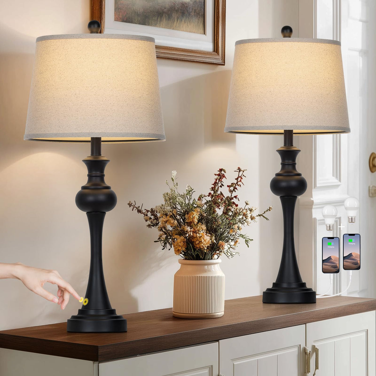 Black Table Lamps Set of 2 (Black-set of 2)