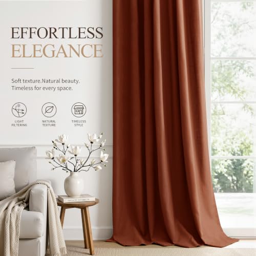 Terracotta Linen Curtains 108 Inches Long for Living Room 2 Panels (Terracotta / 52"W x 108"L (Pack of 2))