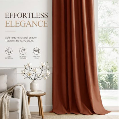 Terracotta Linen Curtains 108 Inches Long for Living Room 2 Panels (Terracotta / 52"W x 108"L (Pack of 2))
