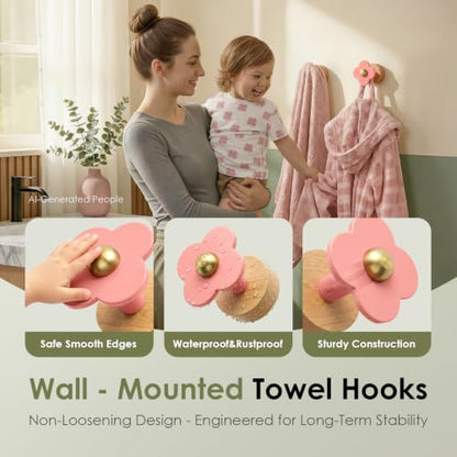 Upgreded Heavy Duty Coat Rack Wall Mount for Entryway (Pink / 2 Hooks)