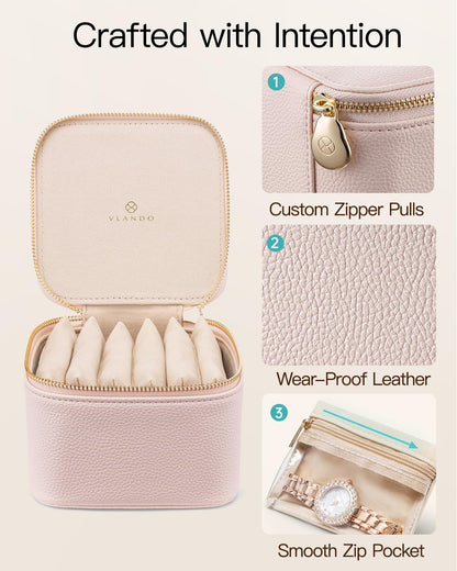 Travel Jewelry Organizer Case with 6 Clear Velvet Zipper Pouches (F.6 PCS Pink)