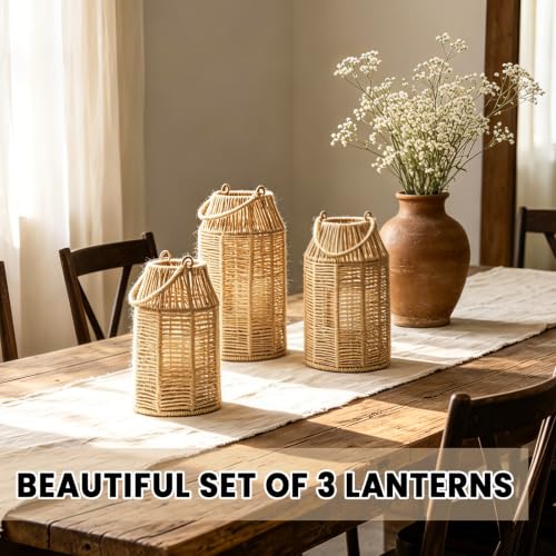 3 Pcs Natural Jute Boho Lanterns