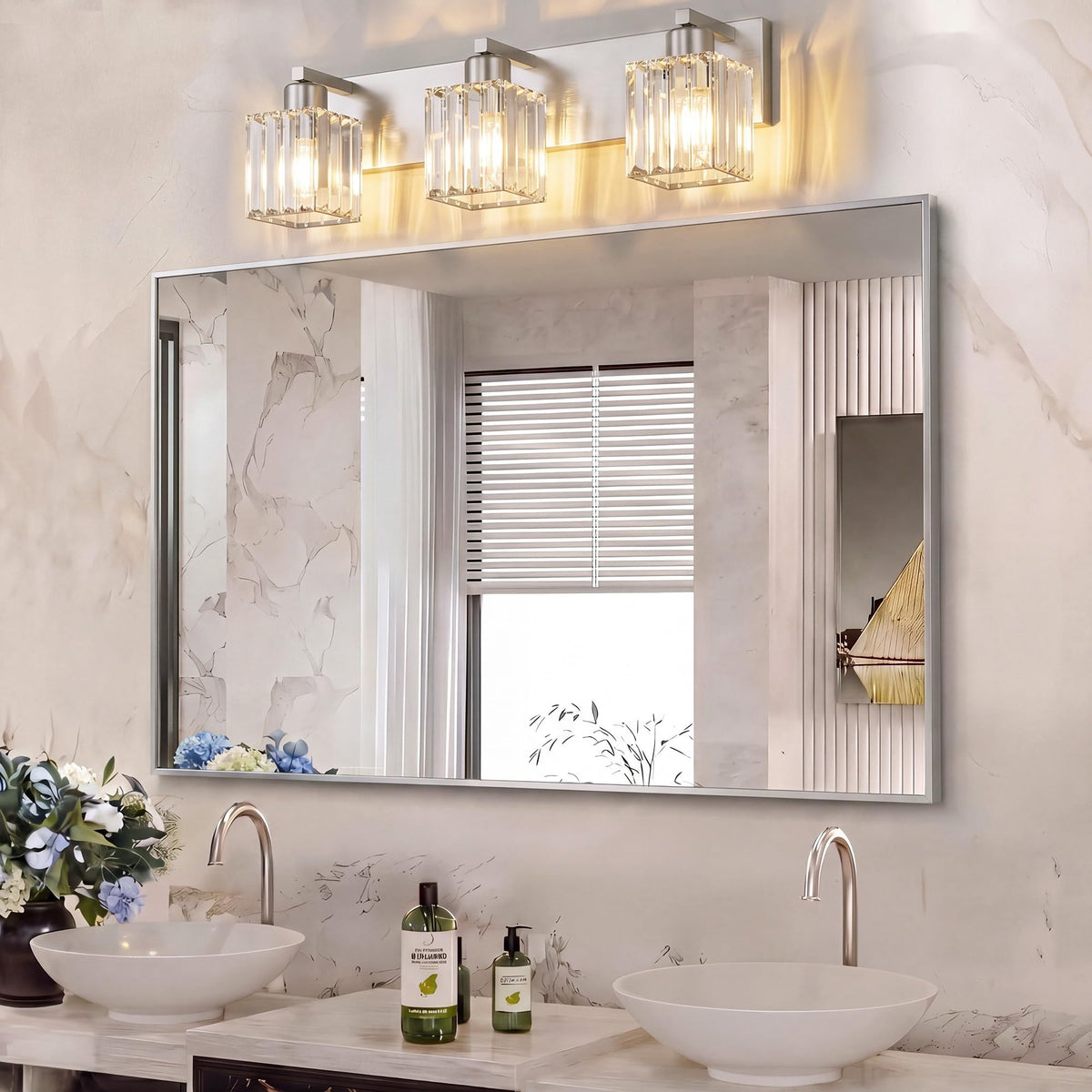 Modern Bathroom Vanity Light (Nickel & Square / 3-Light)