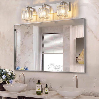 Modern Bathroom Vanity Light (Nickel & Square / 3-Light)