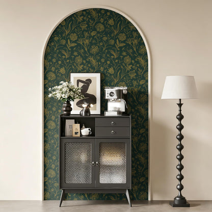 Dark Green and Gold Floral Peel and Stick Wallpaper 17in x118in (Green/Gold / 17.3" x 118.1")
