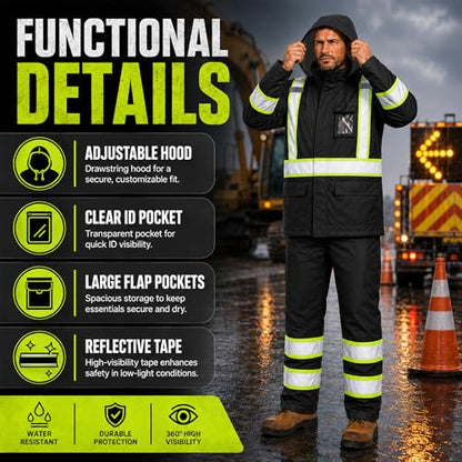 Reflective Rain Suits for Men Waterproof High Visibility Rain Gear