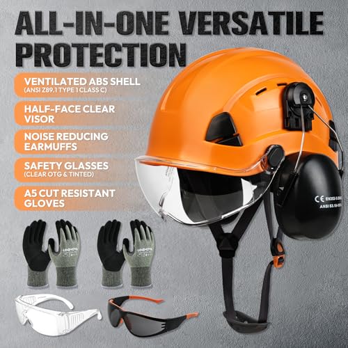 Arborist Helmet Kit with Visor (Orange / Glove Size (M))