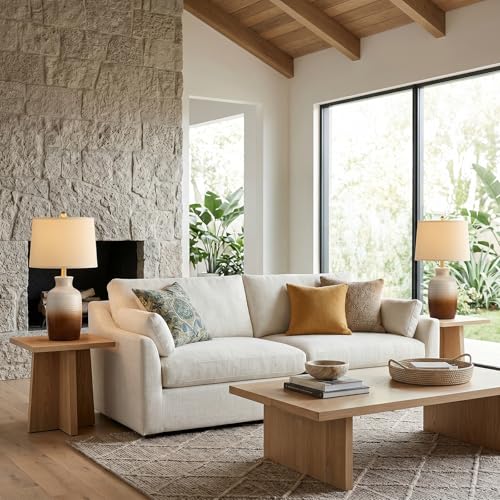 24'' Farmhouse Handcrafted Table Lamp for Living Room (Beige and Brown)