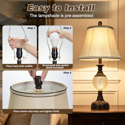 28'' Tall Vintage Bedside Table Lamps with USB Charging Ports