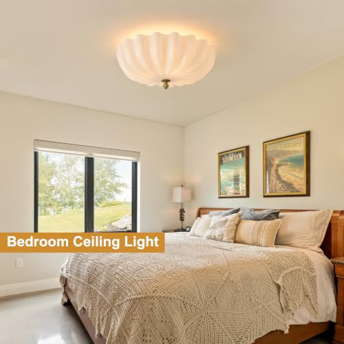 Milk Glass Ceiling Light Flush Mount Flower Shade 3
