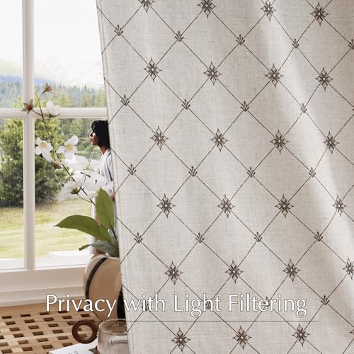 Taupe Semi Sheer Curtains 102 inches Long Linen Blend (Diamond-taupe / 52"W x 102"L (Pack of 2))
