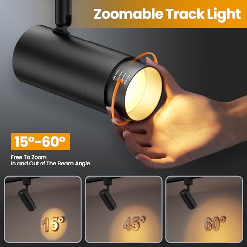 6-Light 5-Color Zoomable LED Track Lighting Kit with 6.6FT H Type Track Lighting Rail Black