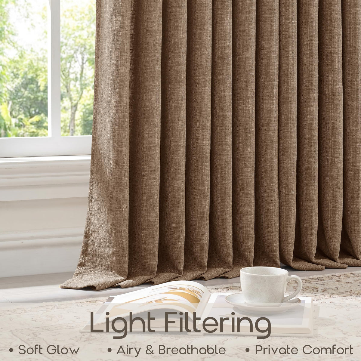 Rust Brown Pinch Pleat Light Filter Extra Long Curtains 120 Inches Length (Rust Brown / 40"W x 120"L (Pack of 2))