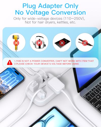 European Travel Plug Adapter with 3Ft Extension Cord