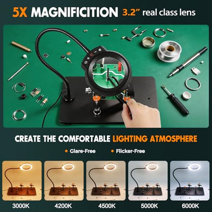 Magnetic Helping Hands Soldering Station Clamp Metal with 5X Magnifier Lamp