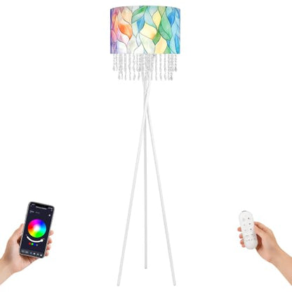 Smart Tripod Floor Lamp with Fabric Shade & Acrylic Droplets